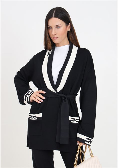 Cardigan nero da donna con bande logo ELISABETTA FRANCHI | MK53S46E2685